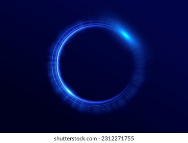 Abstract light neon background. luminous circle. Luminous spiral cover. Wake wave, fire path trail line and swirl effect curve. Food isolated. space tunnel. Ellipse shimmery color. Blue shiny glitter.