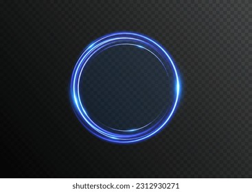 Abstract light neon background. luminous circle. Luminous spiral cover. Wake wave, fire path trail line and swirl effect curve. Food isolated. space tunnel. Ellipse shimmery color. Blue shiny glitter.
