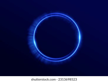 Abstract light neon background. luminous circle. Luminous spiral cover. Wake wave, fire path trail line and swirl effect curve. Food isolated. space tunnel. Ellipse shimmery color. Blue shiny glitter.