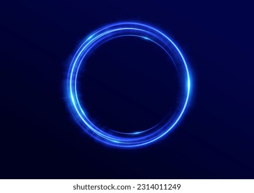 Abstract light neon background. luminous circle. Luminous spiral cover. Wake wave, fire path trail line and swirl effect curve. Food isolated. space tunnel. Ellipse shimmery color. Blue shiny glitter.