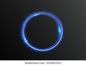 Abstract light neon background. luminous circle. Luminous spiral cover. Wake wave, fire path trail line and swirl effect curve. Food isolated. space tunnel. Ellipse shimmery color. Blue shiny glitter.