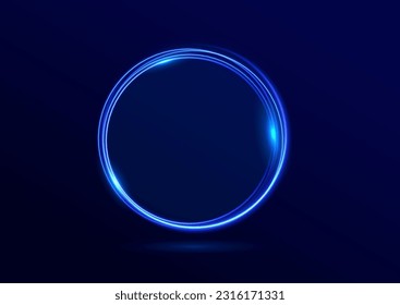Abstract light neon background. luminous circle. Luminous spiral cover. Wake wave, fire path trail line and swirl effect curve. Food isolated. space tunnel. Ellipse shimmery color. Blue shiny glitter.