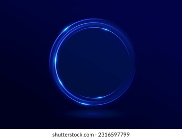 Abstract light neon background. luminous circle. Luminous spiral cover. Wake wave, fire path trail line and swirl effect curve. Food isolated. space tunnel. Ellipse shimmery color. Blue shiny glitter.