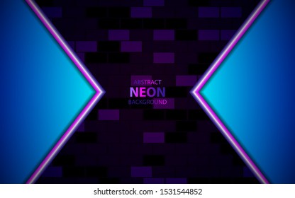 Abstract light neon effect on dark wall background. Retro and vintage style vector design template concept for use frame, message text, banner advertising