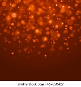 Abstract Light Orange Bokeh Background Vector Illustration. Magic Defocused Glitter Sparkles. Good for promotion materials, Brochures, Banners. Abstract Backdrop.