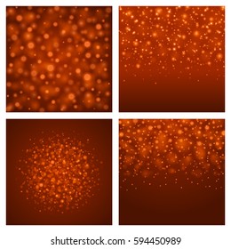 Abstract Light Orange Bokeh Set Backgrounds Vector Illustration. Magic Defocused Glitter Sparkles. Good for promotion materials, Brochures, Banners. Abstract Backdrop.