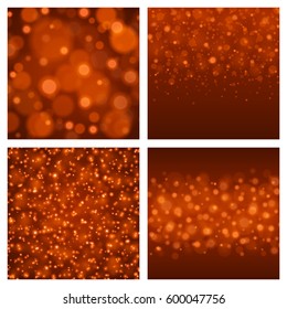 Abstract Light Orange Bokeh Set Backgrounds Vector Illustration. Magic Defocused Glitter Sparkles. Good for promotion materials, Brochures, Banners. Abstract Backdrop.
