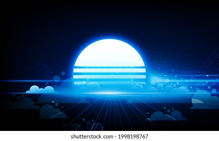 Abstract Light out sunset mountains and clouds  background. Hitech communication concept innovation background vector design. 