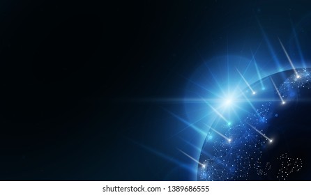 Abstract Light out technology background Hitech communication concept innovation send for planet earth with sunrise and technology network. vector illustration
