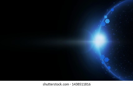 Abstract Light out technology background Hitech communication concept innovation send for planet earth with sunrise and technology network. 