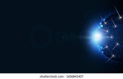 Abstract Light out technology background Hitech communication concept innovation send for planet earth with sunrise and technology network. 