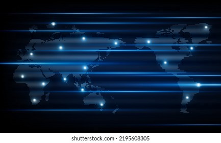 Abstract Light out technology background Hitech communication concept innovation send for planet earth with sunrise and technology network effect of anaglyph and TV interference of vector.