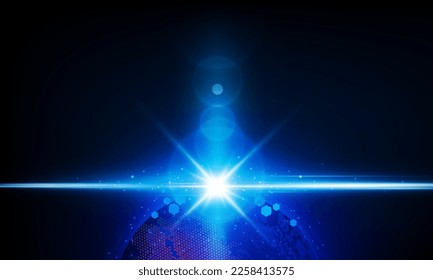 Abstract Light out technology background Hitech communication concept innovation send for planet earth with sunrise and technology network. vector illustration