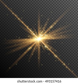 Abstract Light Overlay Effect on Transparent Background. Vector Illustration. Flash and Sparkles. Golden Sun Rays