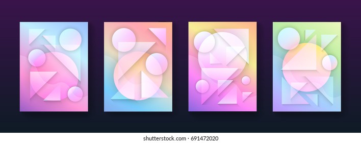 Abstract light pastel gradient with geometric shapes posters. Applicable for Placards, Covers, Flayers, Booklets, Brochures, Banners.