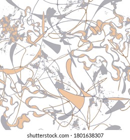 Abstract light pattern, lines, blots and weaves. Vector geometric seamless pattern for fabric, paper, wallpaper, bedding.