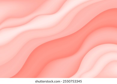 Abstract light pink 3d wavy background. Cute candy peach color wallpaper. Inflated organic curvy waves pattern with glowing plastic texture for presentation, social media, poster, web banner