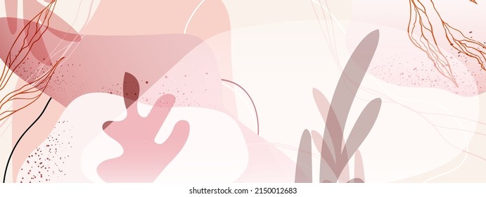 Abstract Light Pink, Coral And Beige Background With Branches, Lines And Aesthetic Shapes. Vector Illustration For Text, Banners, Wallpapers, Background, Sales, Discounts, Promotions, Etc.