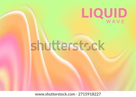 Abstract light pink, green, orange color holographic liquid water wave form, flowing organic fluid splash texture background with copy space. Elegant smooth glass shape design element decoration.