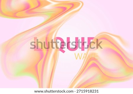 Abstract light pink, green, orange color holographic liquid water wave form, flowing organic fluid splash texture background with copy space. Elegant smooth glass shape design element decoration.