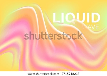 Abstract light pink, green, orange color holographic liquid water wave form, flowing organic fluid splash texture background with copy space. Elegant smooth glass shape design element decoration.