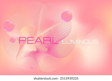 Abstract light pink holographic background with curvy waveform, fantasy neon glow flowing pearls, circles wallpaper. Cute technology banner, presentation slide, creative poster, futuristic flyer
