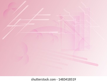 abstract light pink long and deformed lines, shapes, rectangles and triangles on a pink and white gradient