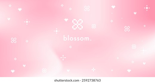 Abstract light pink sakura blossom gradient background. Vector simple and soft light horizontal backdrop. Blurry pastel rose pink gradient background. Y2k aesthetic spring design with pixel flower