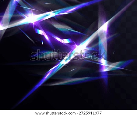 Abstract light prism shards with neon blue and violet flares, sharp glowing rays and holographic reflections on dark background for futuristic, music and tech design.
