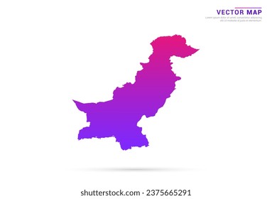 Abstrakter hellvioletter, rosafarbener Farbverlauf von Pakistan Karte auf weißem Hintergrund, Vektorgrafik.