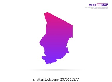 Resumen Púrpura claro, gradiente rosado de Chad mapa sobre vector de fondo blanco.