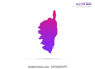 Resumen Púrpura claro, gradiente rosado del mapa de Córcega sobre el vector de fondo blanco.