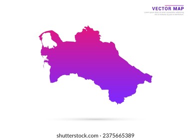 Resumen Púrpura claro, gradiente rosado de Turkmenistán mapa sobre vector de fondo blanco.