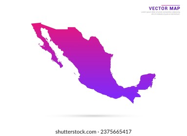 Resumen Púrpura claro, gradiente rosado de México mapa sobre el vector de fondo blanco.