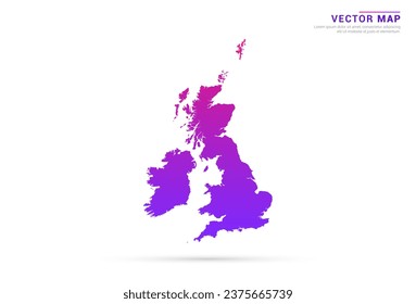 Resumen Púrpura claro, gradiente rosado del Reino Unido (Reino Unido) mapa sobre el vector de fondo blanco.