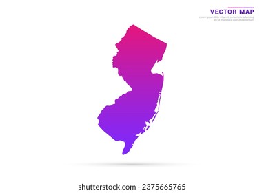 Abstract Light Purple, Pink gradient of New Jersey map on white background vector.