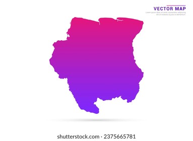 Resumen Púrpura claro, gradiente rosado del mapa de Surinam sobre vector de fondo blanco.