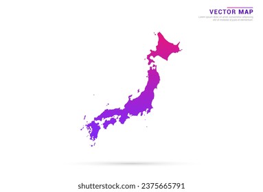 Abstract Light Purple, Pink gradient of Japan map on white background vector.