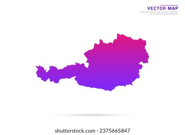 Abstrakter hellvioletter, rosafarbener Farbverlauf von Österreich Karte auf weißem Hintergrund, Vektorgrafik.