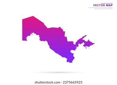 Resumen Púrpura claro, gradiente rosado de Uzbekistán mapa sobre vector de fondo blanco.