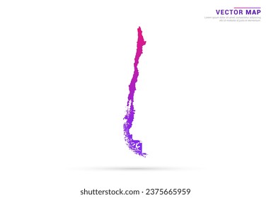 Abstrakter hellvioletter, rosafarbener Farbverlauf von Chile Karte auf weißem Hintergrund, Vektorgrafik.