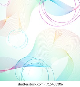 Abstract light rainbow guilloche background with shining bokeh