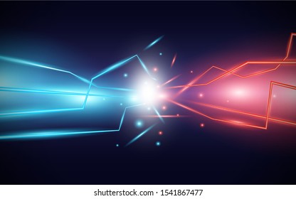 Abstract light ray blue and red surface texture background with electric effect. Technology and futuristic vector design concept for use wallpaper, cover, banner, theme, web, presentation