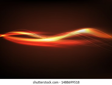 Abstract, light ray glowing, flame blend bright curve lines background vector illustration