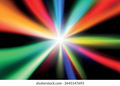 Raios de luz abstratos brilham efeito brilhante. Planos de fundo de movimento radial. Brilhante cor pisca e brilha. Ilustração vetorial.
