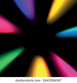 Raios de luz abstratos brilham efeito brilhante. Planos de fundo de movimento radial. Brilhante cor pisca e brilha. Ilustração vetorial.