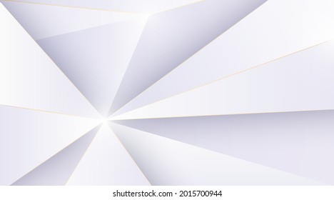 Abstract light silver white and grey triangle shapes background. Modern elegant design concept with geometric shapes with glitter golden lines. Luxury and elegant style triangle template.