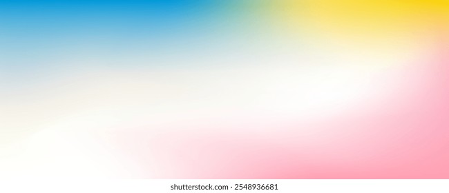 Abstract light sky gradient background. Blurred fuzz pastel romantic clouds. Light blue, pink and yellow color vector banner. Pastel gradient sky pattern. Vector soft horizontal backdrop