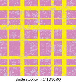Abstract light sloppy background. pink seamless pattern in yellow cage with spots