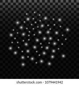 Abstract light sparks elements on isolated dark transparent background. Vector illustration for your design.